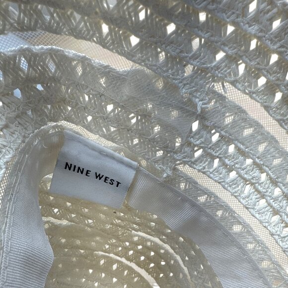 Nine West White Woven bucketHat With Openwork Design & Inner Ribbon Band - Picture 6 of 8